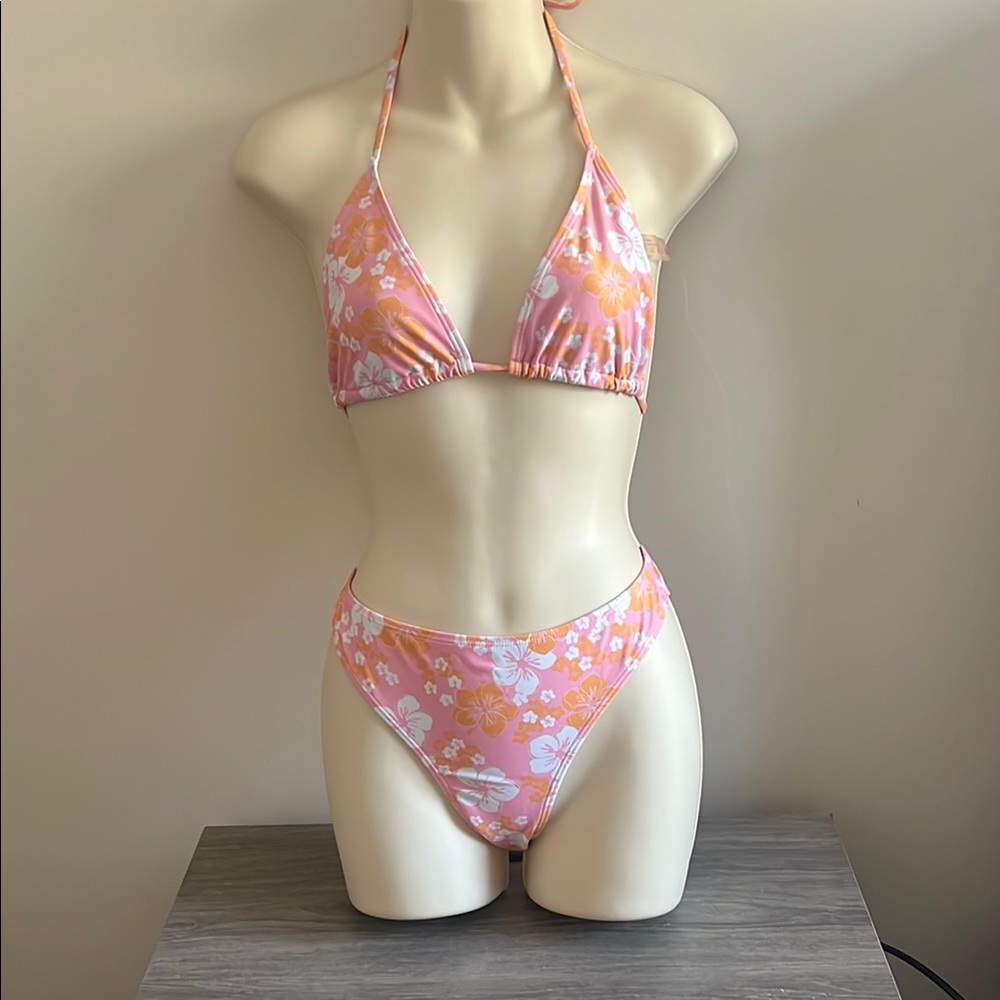 Floral Pink and Orange Bikini Set